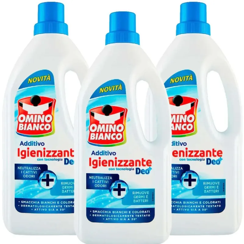 Reso Gratuito 3 x Omino Bianco 1000 ml Additivo Igienizzante Liquido per Bucato Contro Batteri