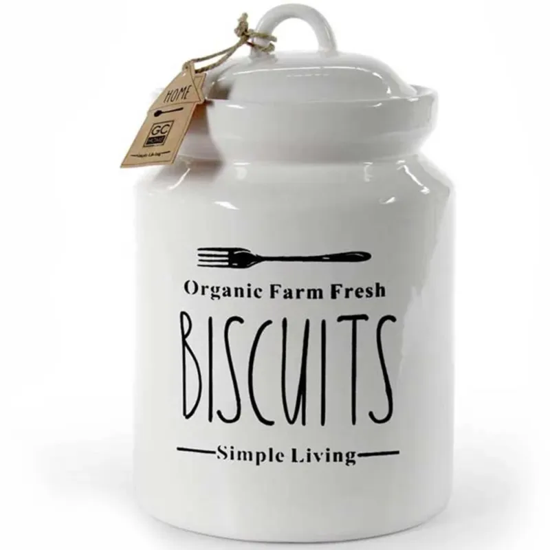 Biscottiera Barattolo per Biscotti Muffin Dolci in Ceramica Bianca con Scritte Offerta Limitata