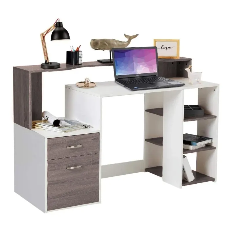 Scrivania con Cassettiera Libreria Porta Scanner Tavolo Computer Ufficio Grigio Affare