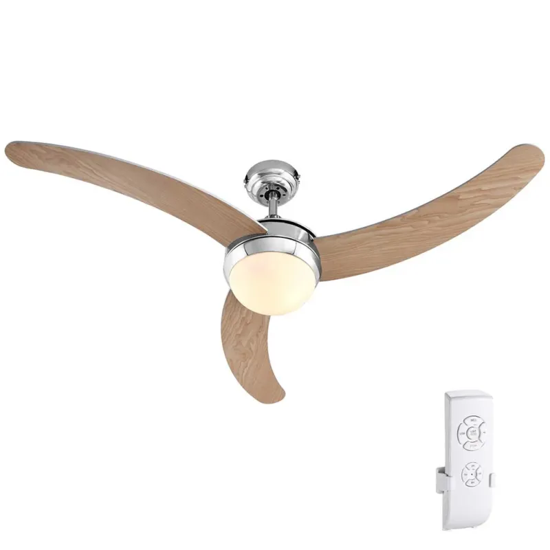 Ventilatore da Soffitto 3 Pale Legno con Lampada e Telecomando Diametro 122cm Novità