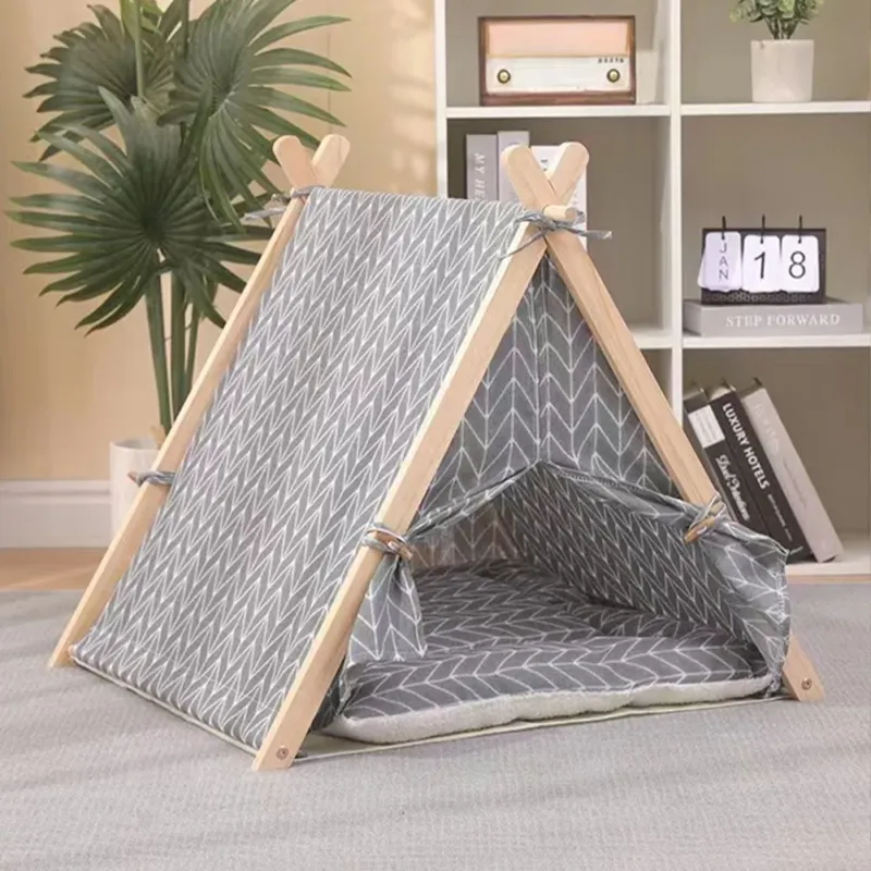Vendita Finale Tenda da Gioco per Animali Domestici Interni o Esterni in Legno e Tessuto Grigio