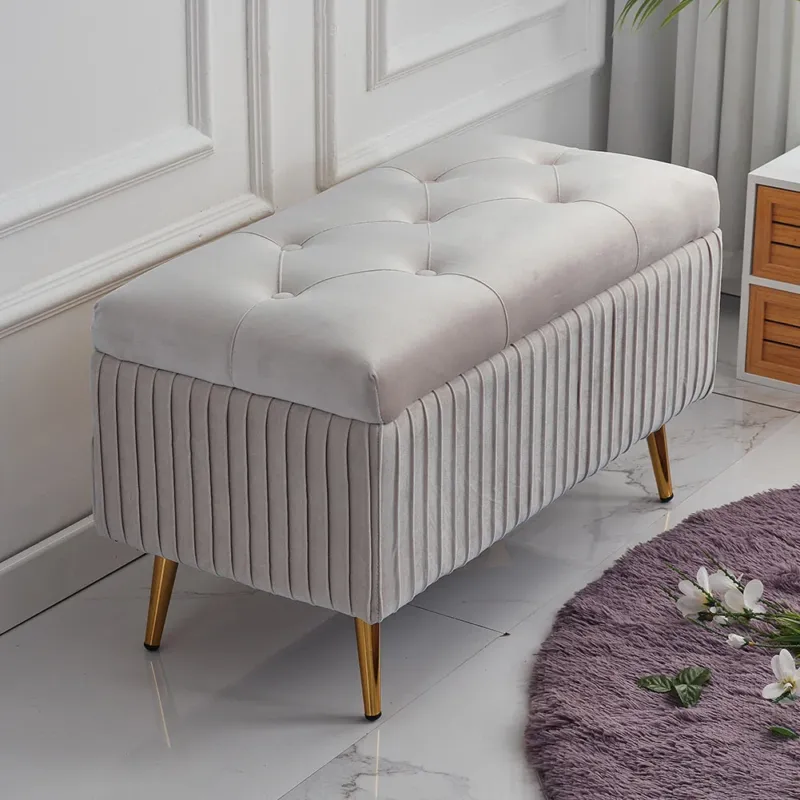 Pouf Contenitore Panta in Velluto Rettangolare Morbido Capiente Divanetto Grigio Nuovo Arrivo