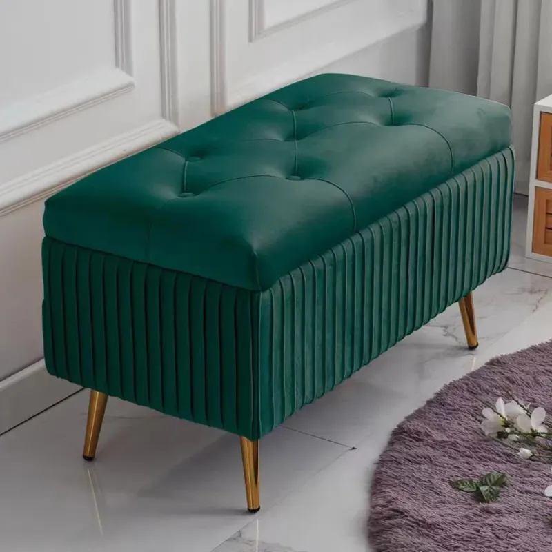 Pouf Contenitore Panca in Velluto Rettangolare Morbido Capiente Divanetto Verde Spedizione Espresso