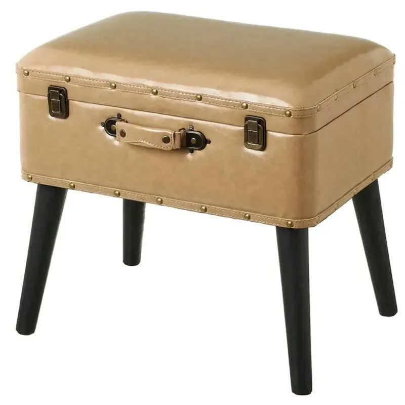Pouf Contenitore Valigia Apribile Sgabello Cassapanca Poggiapiedi Ecopelle Beige Compra Online