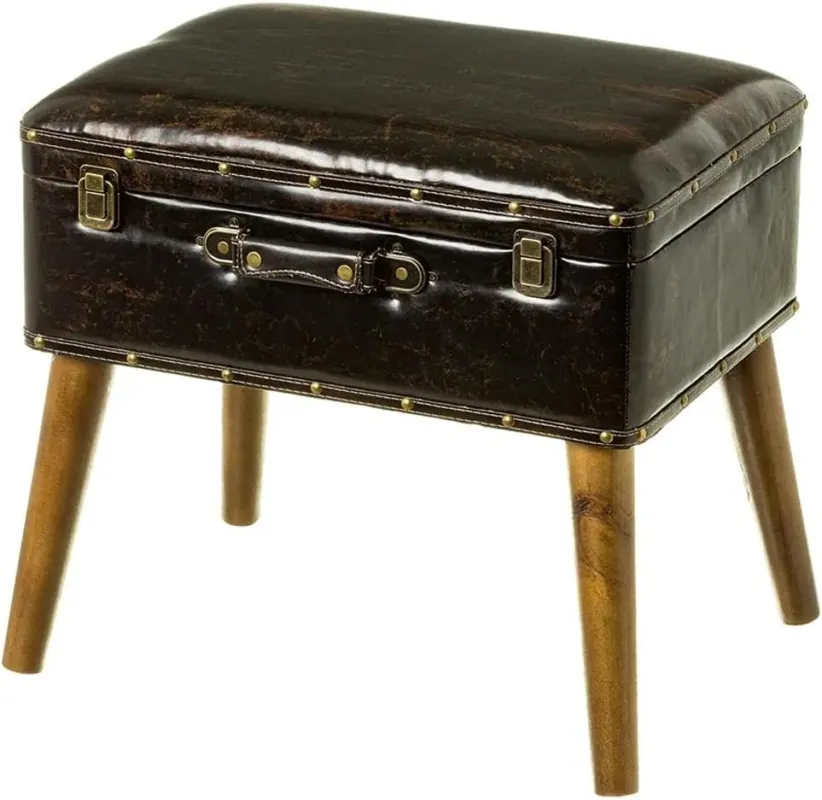 Pouf Contenitore Valigia Apribile Sgabello Cassapanca Poggiapiedi Ecopelle Brown Saldi