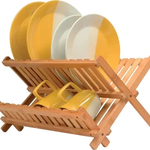 Ultime Pezzi Scolapiatti pieghevole in bambu Cola Piatti Scola Stoviglie legno Naturale 44x33