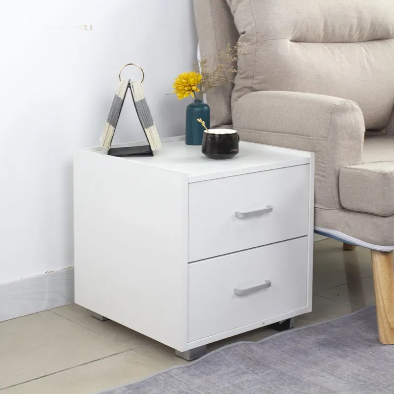Comodino Mobiletto Cassettiera 2 Cassetti Spazioso Design Minimal Legno Bianco Prezzo Ridotto