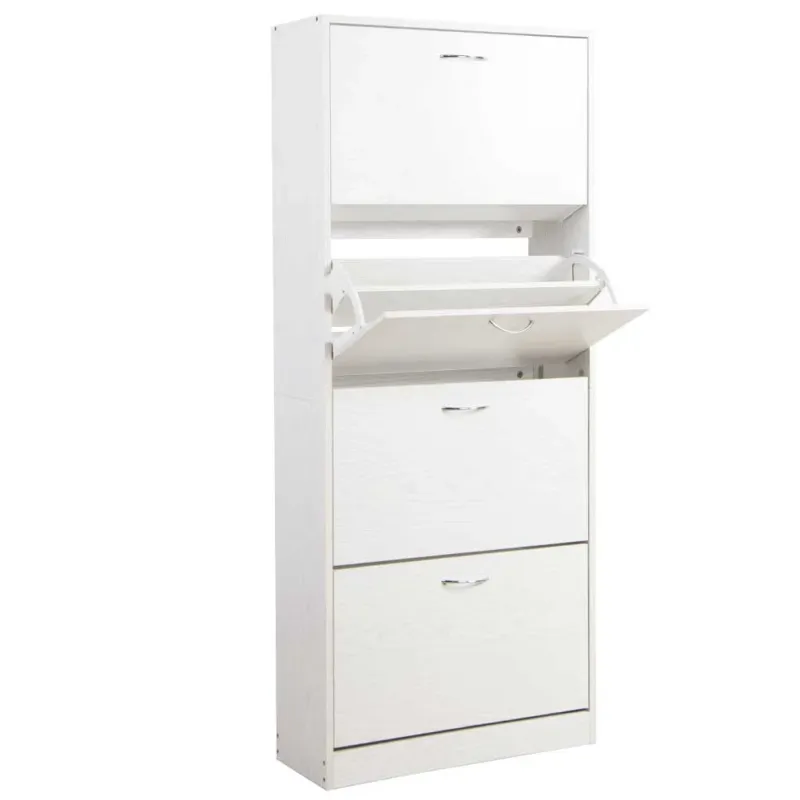 Scarpiera 4 Ante Ripiani Doppia Profondita Legno MDF 63x24x150 Bianco Frassinato Economico