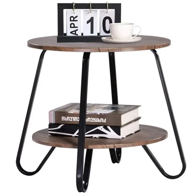 Offerta Lampo Tavolino Tavolo Moderno Design Rotondo con Struttura Nera Piano Noce Salvaspazio