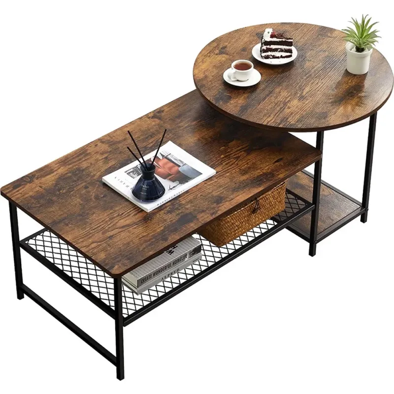 Tavolino 2 in 1 Divisibile Design Industrial 4 Ripiani Tavolo Divano Basso Caffè Spedizione Espresso