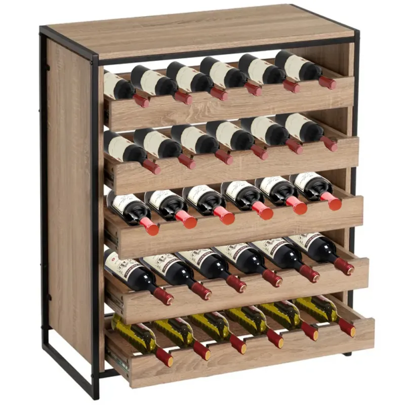 Cantinetta Mobile Angolo Bar con 30 Vani Portabottiglie e 5 Ripiani Portata 30kg Spedito Oggi