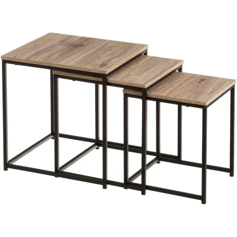 Promozione Esclusiva Set 3 Tavolini ad Incastro Industrial da Salotto Caffè Salvaspazio Legno Metallo