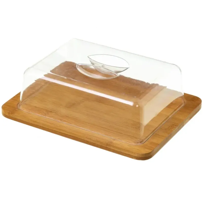 Portaformaggio Vassoio Portata in Bambù Cupola Contenitore Plastica 26x20x7,5 cm Bestseller