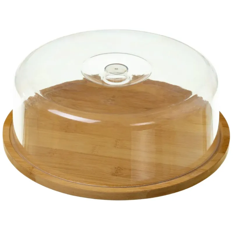 Prezzo Conveniente Portaformaggio Vassoio Portata Rotondo Bambù Cupola Contenitore Plastica 28x9cm