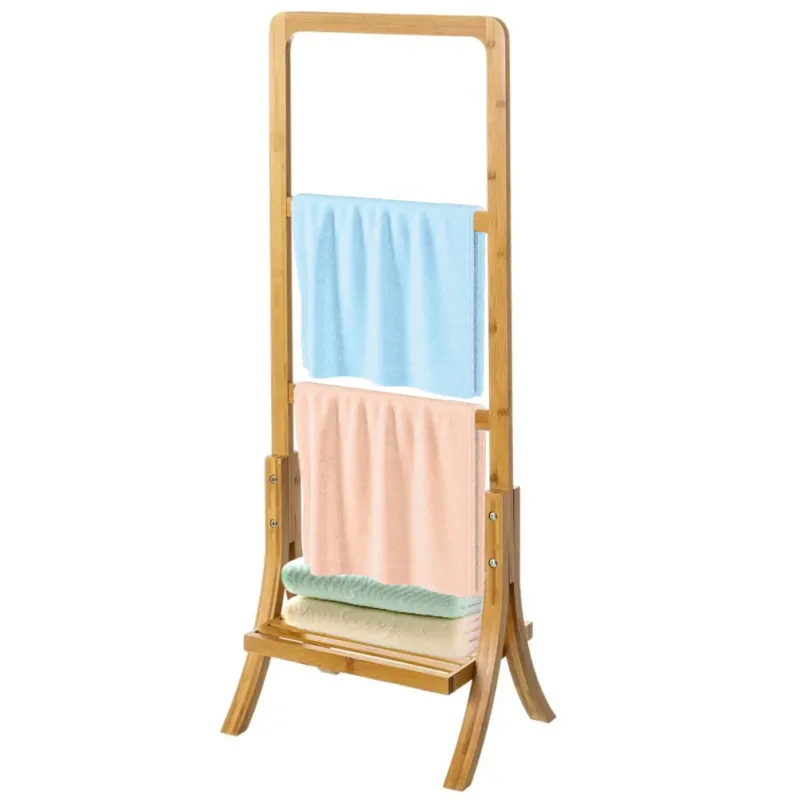 Super Prezzo Portasciugamani da Bagno in Bambù Naturale Nordico 3 Barre 1 Ripiano 104x29x40cm