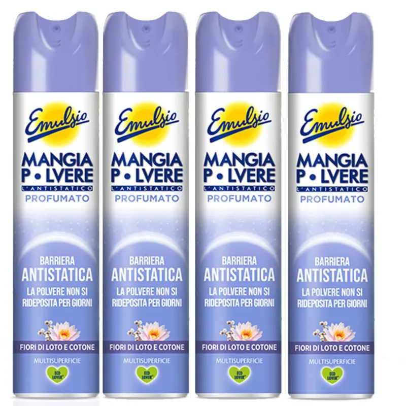 Acquista Ora 4 x Emulsio Mangiapolvere 300 ml Antistatico Fior di loto e Cotone (4 x 300 ml)