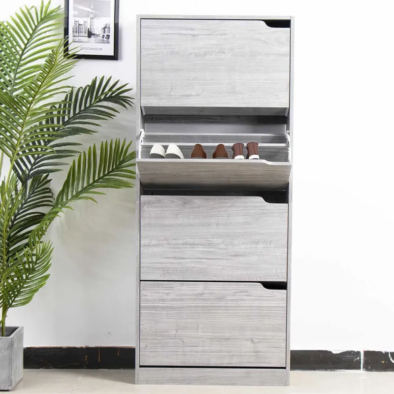 Scarpiera 4 Ante Ripiani Porta Scarpe Doppia Profondita Legno 63x24x150 Grigio Sconto
