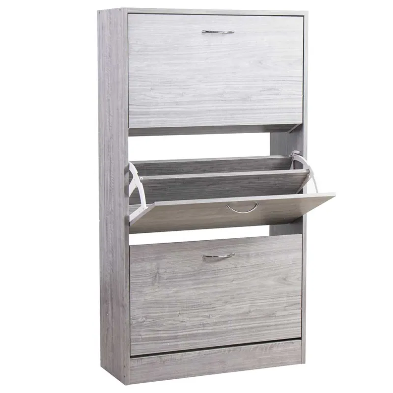Pagamento Sicuro Scarpiera 3 Ante Ripiani Porta Scarpe Doppia Profondita Legno 63x24x115 Grigio