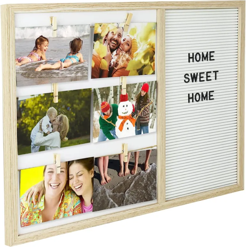 Prezzo Basso Cornice Portafoto 6 Foto con Lavagna Memo Lettere e Numeri 57x41cm in Legno