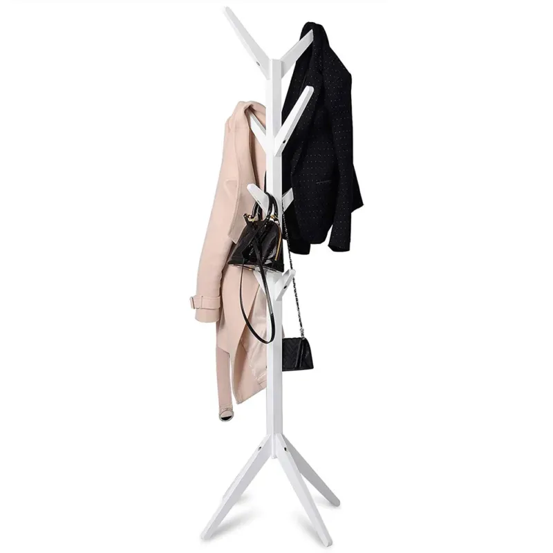 Subito Disponibile Attaccapanni Appendiabiti a Piantana in legno di Pino 8 Ganci Bianco 58x58x175cm
