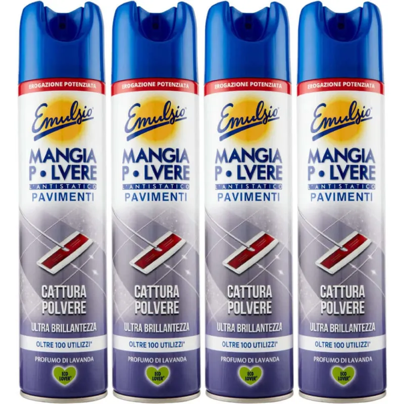 4 x Emulsio Mangiapolvere Antistatico Ultra Brillantezza alla Lavanda (4x300ml) Soddisfatti O Rimborsati