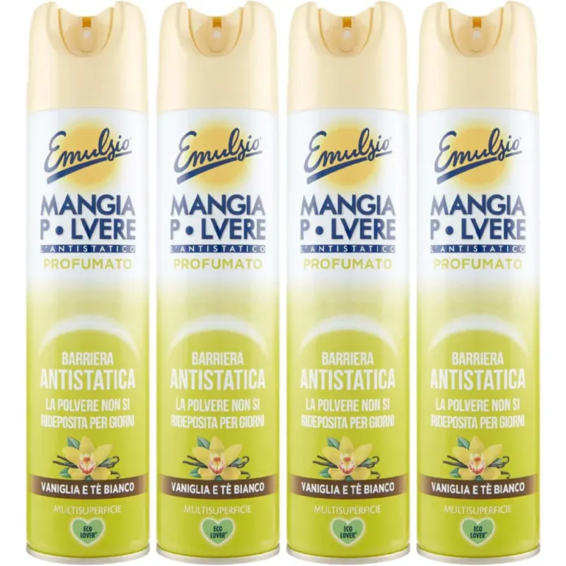 4 x Emulsio Mangiapolvere 300 ml Antistatico Vaniglia e Tè Bianco (4 x 300 ml) Prezzo Di Fabbrica