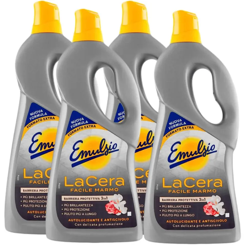 4x Emulsio la Cera Facile Autolucidante per Pavimenti Marmo e Graniglia(4x775ml) Nuovo Arrivo