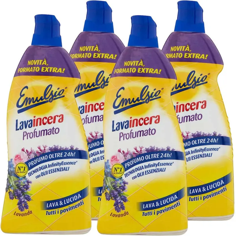 4x Emulsio Lavacera Profumato per Parquet con Olii Essenziali Lavanda (4x950ml) Professionale