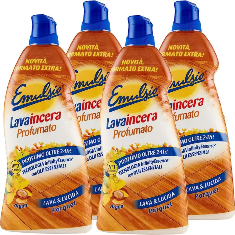 4x Emulsio Lavacera Profumato per Parquet con Olii Essenziali di Argan (4x950ml) Prezzo Basso