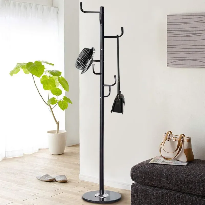 Attaccapanni Appendiabiti a Piantana in Metallo 6 Ganci Colore Nero 38x38x176cm Scelto Dai Clienti