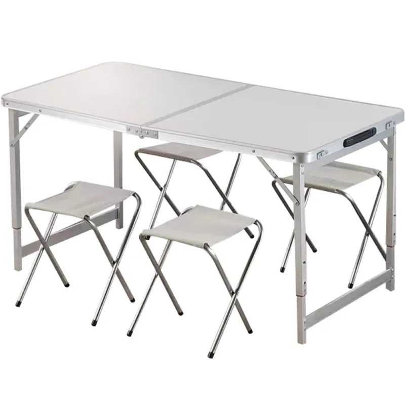 Set Tavolo Pieghevole con 4 Sedie Bianco da Campeggio Picnic Giardino Portatile Reso Gratuito