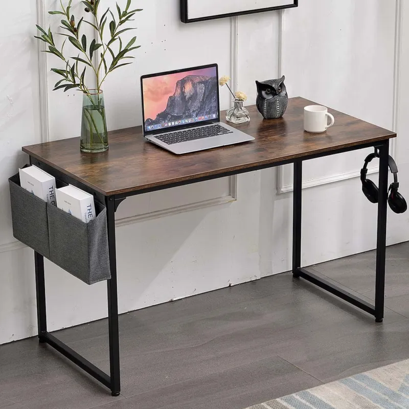 Esclusivo Scrivania Tavolo Porta Pc Legno Metallo con Organizer Design Industriale Brown