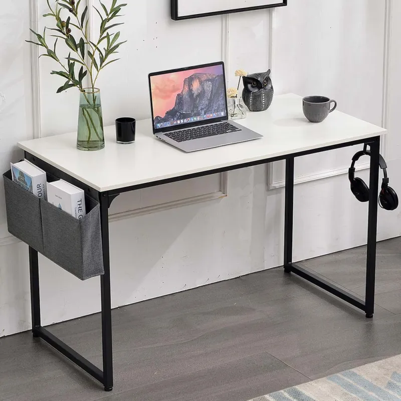 Scrivania Tavolo Porta Pc Legno Metallo con Organizer Design Moderno Bianco Nero Promo Stagionale