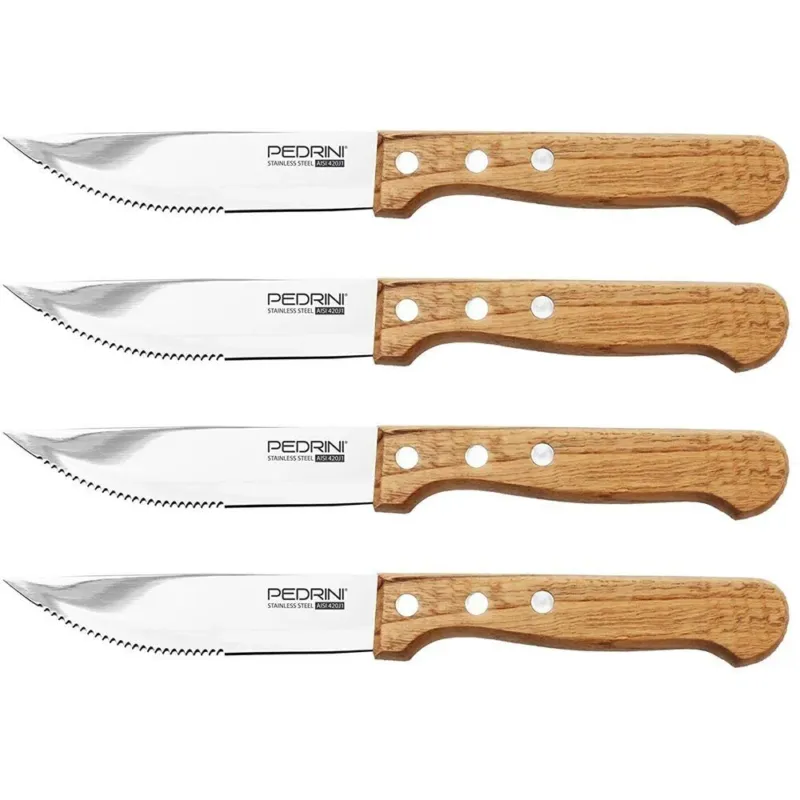 Set 4 Coltelli Seghettati da Bisteccha Pedrini Steak House Lama Acciaio Inox Ultime Pezzi