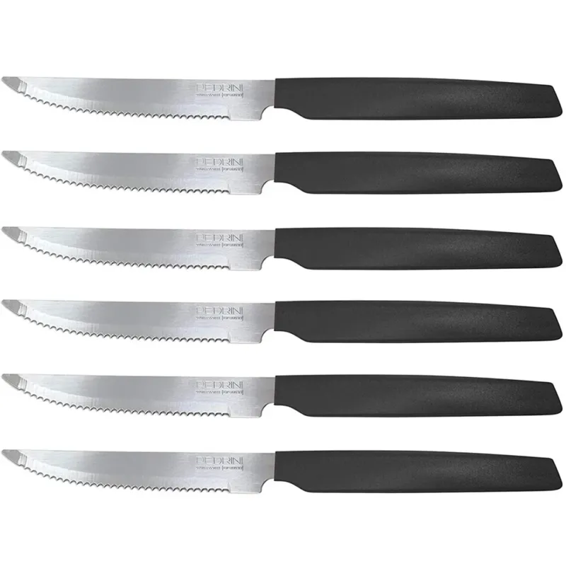 Più Venduto Set 6 Coltelli Cucina per Carne Bistecca Active Pedrini in Acciaio Inox Nero