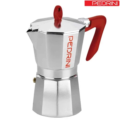 Professionale Caffettiera Pedrini Brillant 6 Tazze Modello Kaffettiera Pomello e Manico Rosso