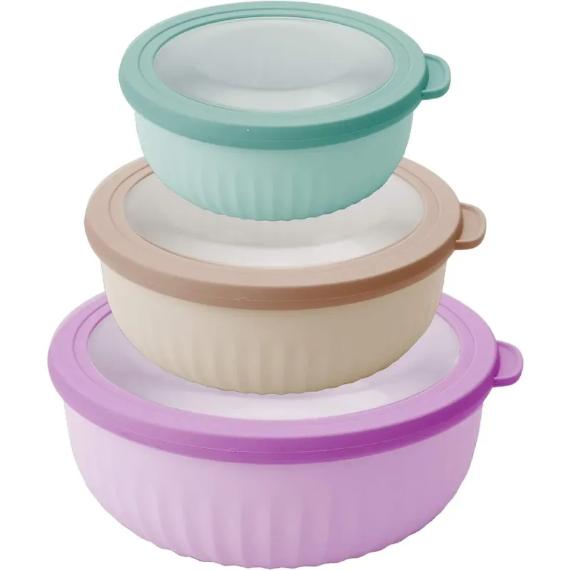 Promozione Esclusiva Set 3 Contenitori Ciotole Chiusura Ermetica Colori Assortiti 14-18-21 cm