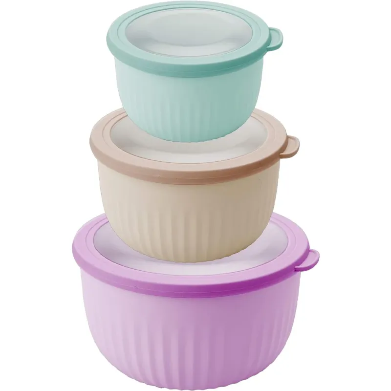 Vendita Finale Set 3 Contenitori Ciotole Chiusura Ermetica Colori Assortiti 14-18-21 x 13cm