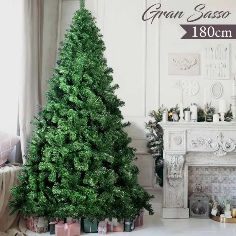 Albero Di Natale 180 cm Gran Sasso Super Folto 955 Rami Pino Verde Base a Croce Quantità Limitata