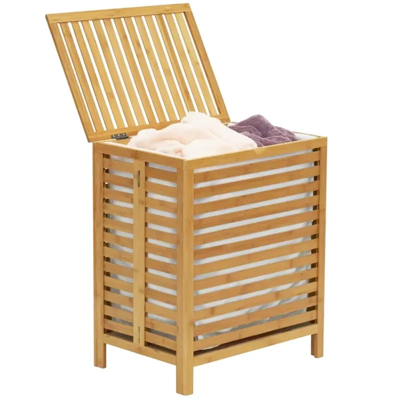 Cesto Biancheria Sporca in Bambu e Tessuto Cesta Portabiancheria 50x35x60cm Bestseller