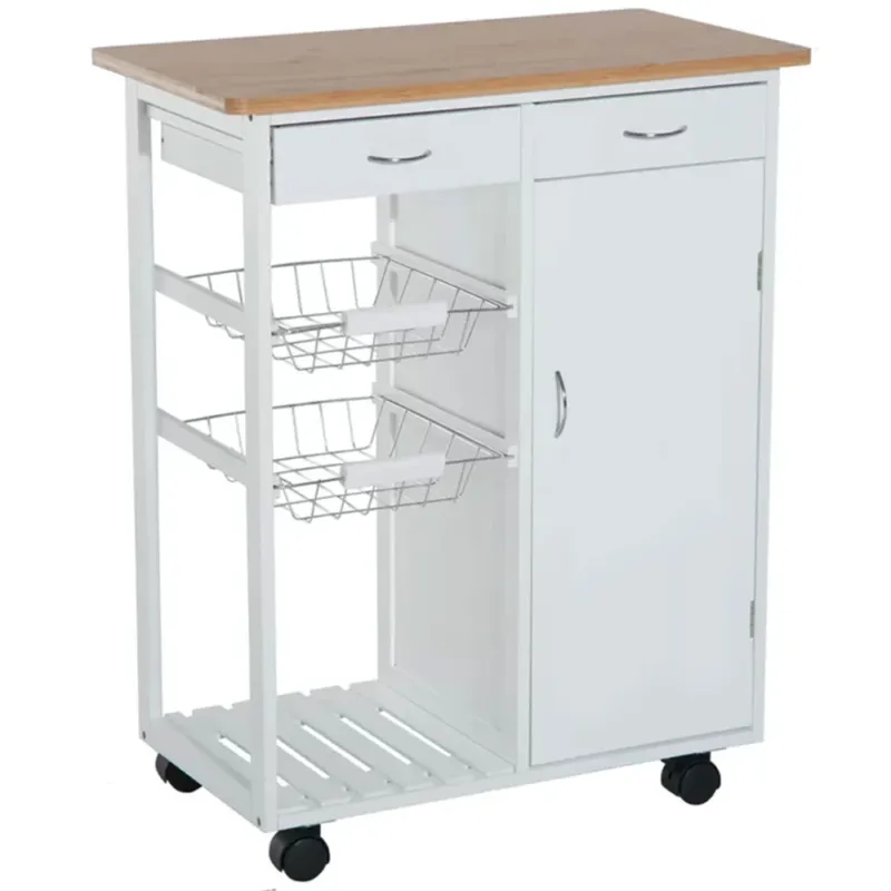 Carrello Cucina Legno con Cassetti Mobiletto Anta 2 Ripiani e Cestelli Acciaio Quantità Limitata
