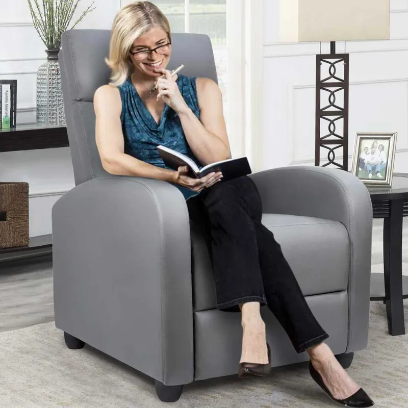 Ultime Pezzi Poltrona Reclinabile Push-Back Manuale Anziani Imbottita Relax Casa Pelle Grigio
