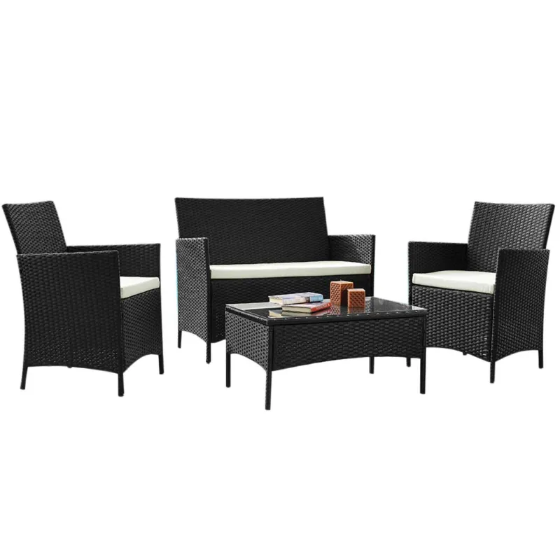 Set Salotto Completo Divano Poltrone Tavolino Poly Rattan Arredo Giardino Nero Offerta Del Giorno