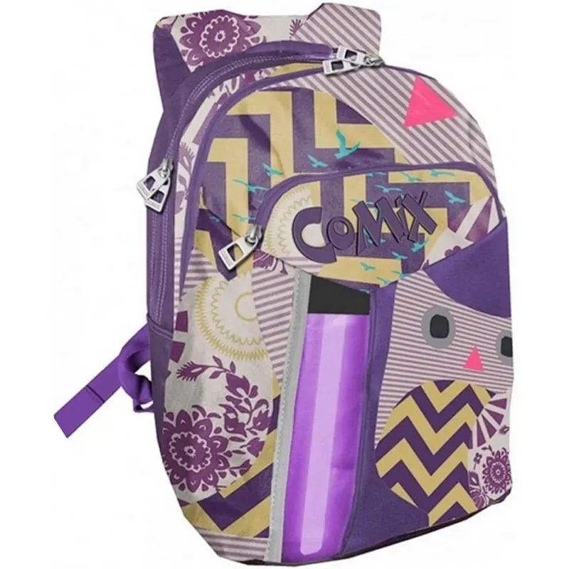 Zaino Organizzato Viola Comix Flash 3 tasche Chiusura Zip effetto Nylon Di Tendenza