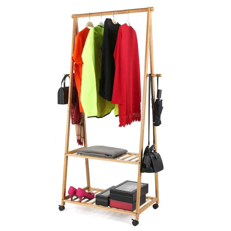 Scelto Dai Clienti Stand Appendiabiti in Legno di Bambu 70x33x153cm Camera Letto Ruote 2 Ripiani