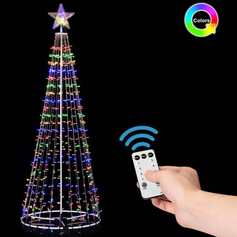 Albero Natale Luminoso LED RGB Multicolore 220 cm 592 con 8 Giochi Luce Esterno Affare