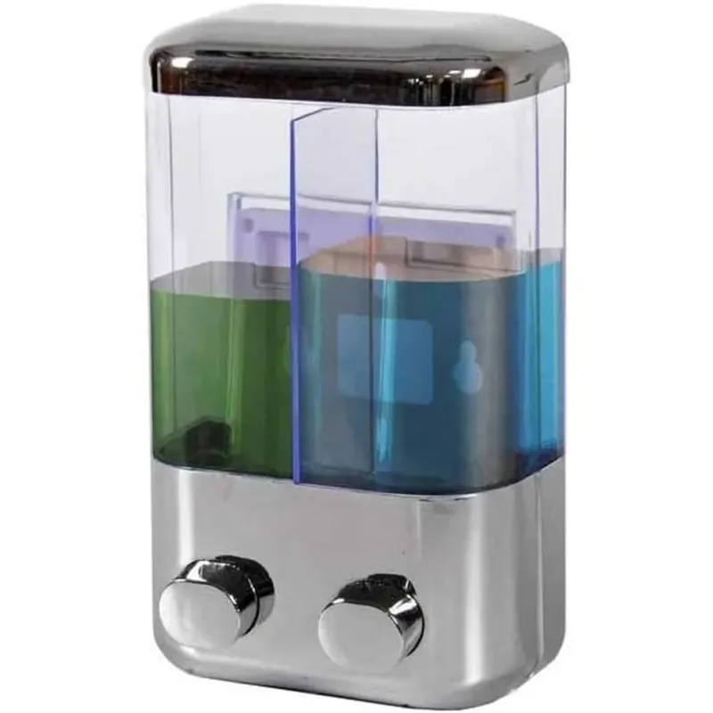 Offerta Lampo Dispenser Sapone Liquido Doppio a Parete Casa Negozio Bagno 2 x 500ml cromo