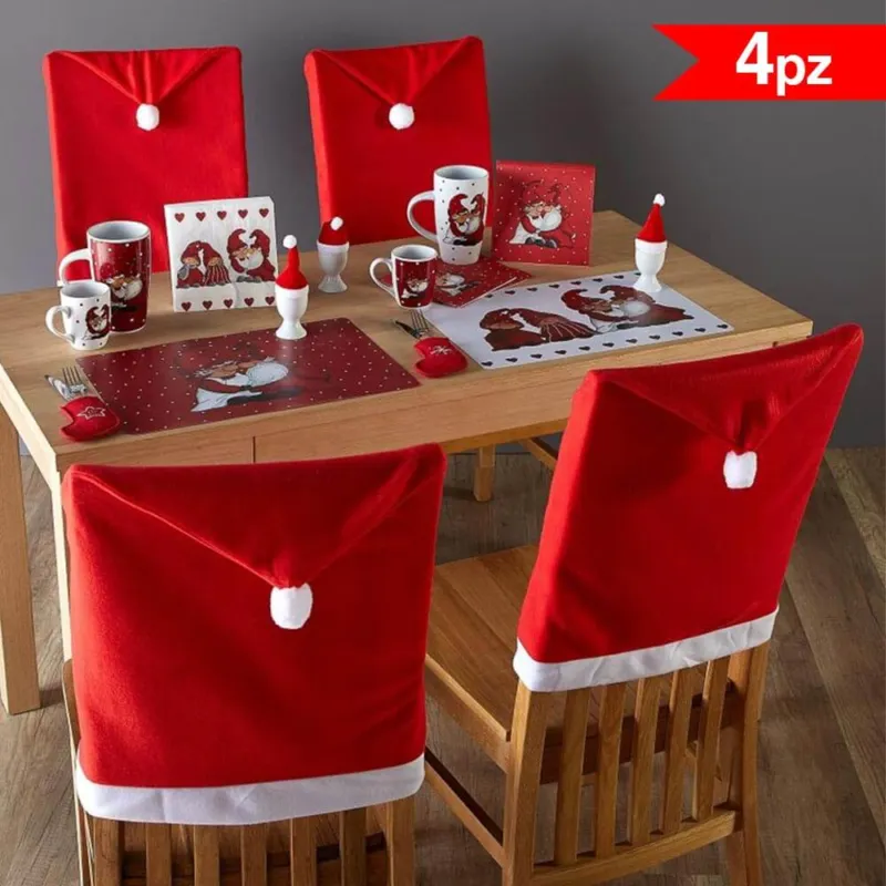 Scelto Dai Clienti 4 x Coprisedia Natalizi Cappello Babbo Natale Decorazione Natalizia Sedia 50x60
