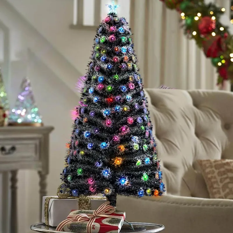 Albero di natale Luminoso 90 cm con Luci LED Fibra Ottica Multicolor Innevato Di Tendenza