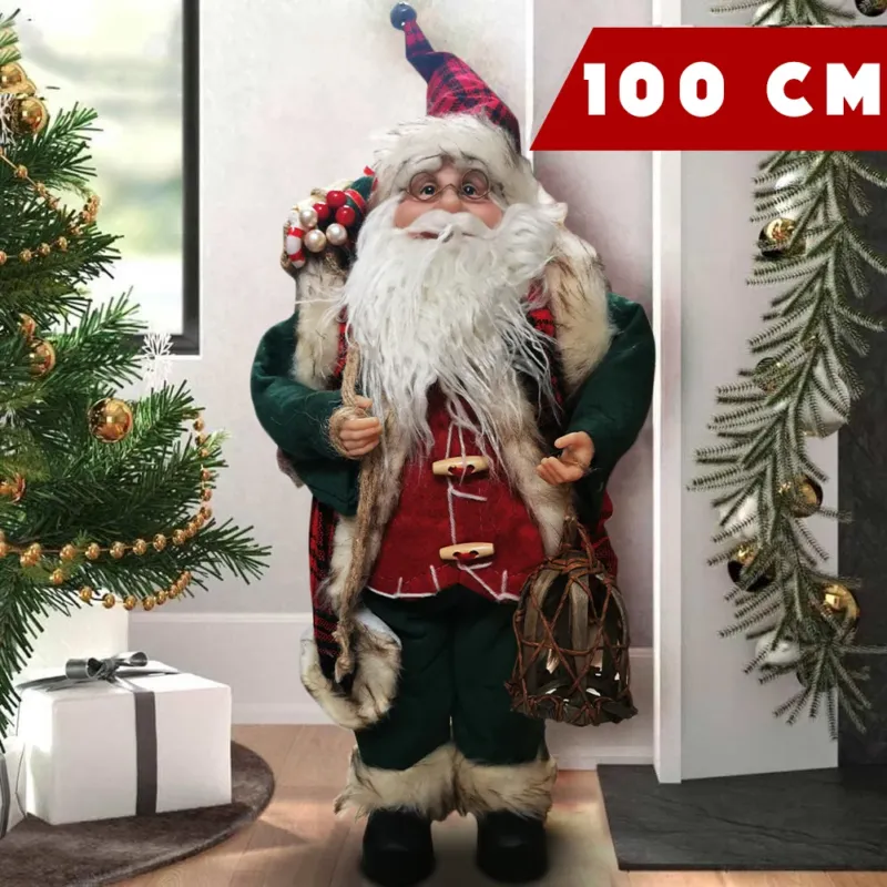 Statuina Babbo Natale Classico 100 cm Verde Rosso Addobbo Natalizio Realistico Subito Disponibile